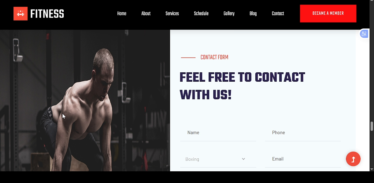 Gym website contact preview